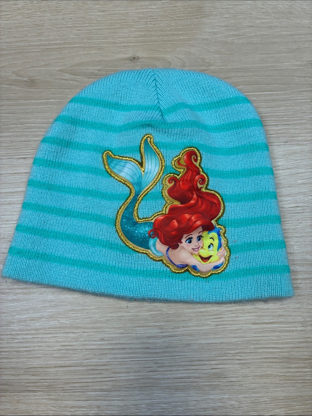 Ariel The Little Mermaid Light Teal Striped Winter Har Beanie